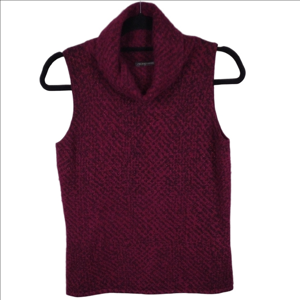 Classiques Entier Maroon Lambswool Angora Cowl Neck Sleeveless Sweater Top